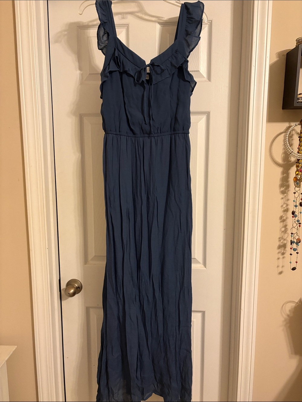 Luxology Ruffle-Trim Maxi Dress in Navy